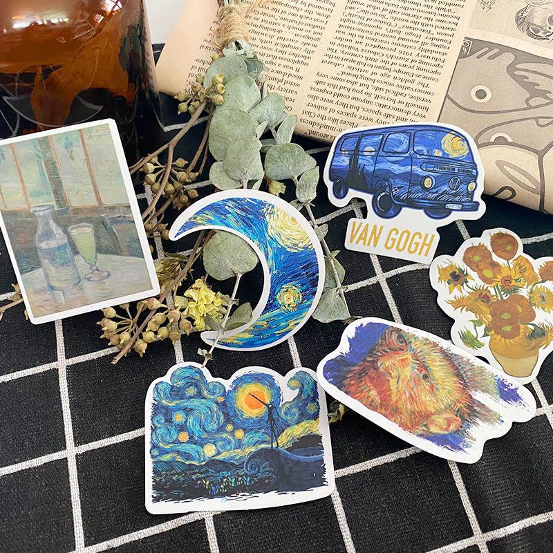 艺术家画作梵高复古涂鸦行李箱笔记本电脑贴纸手机防水贴画图片