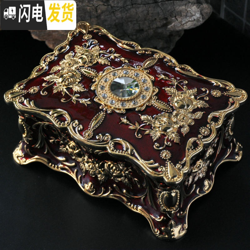 三维工匠彩绘潘若拉复古欧式韩国公主首饰盒饰品收纳盒珠宝戒指盒 真爱红