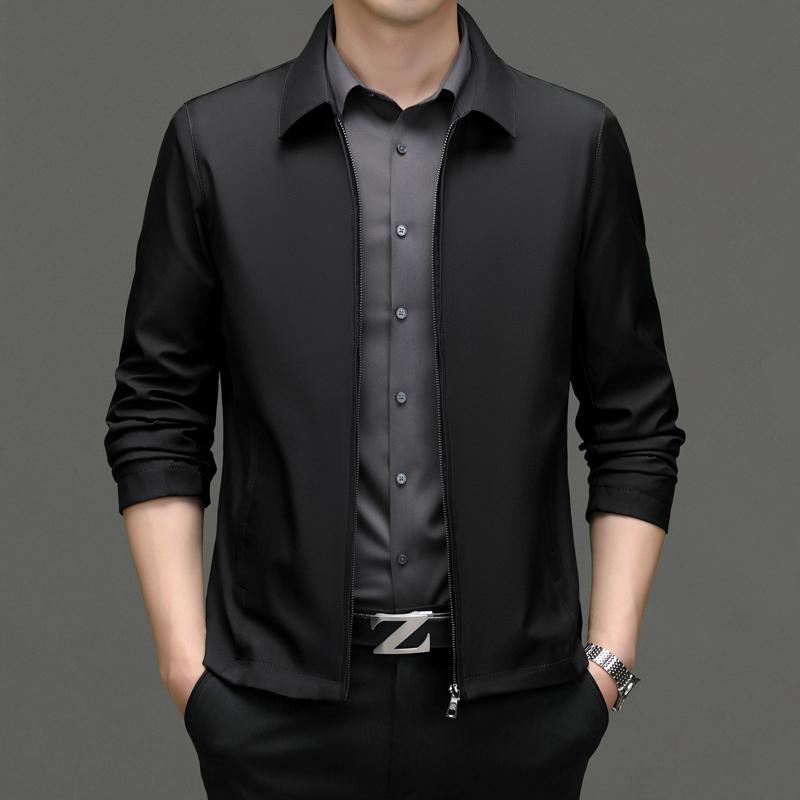 恒源祥春秋新款男装服饰翻领中年外套男士夹克茄克商务休闲外穿上衣服