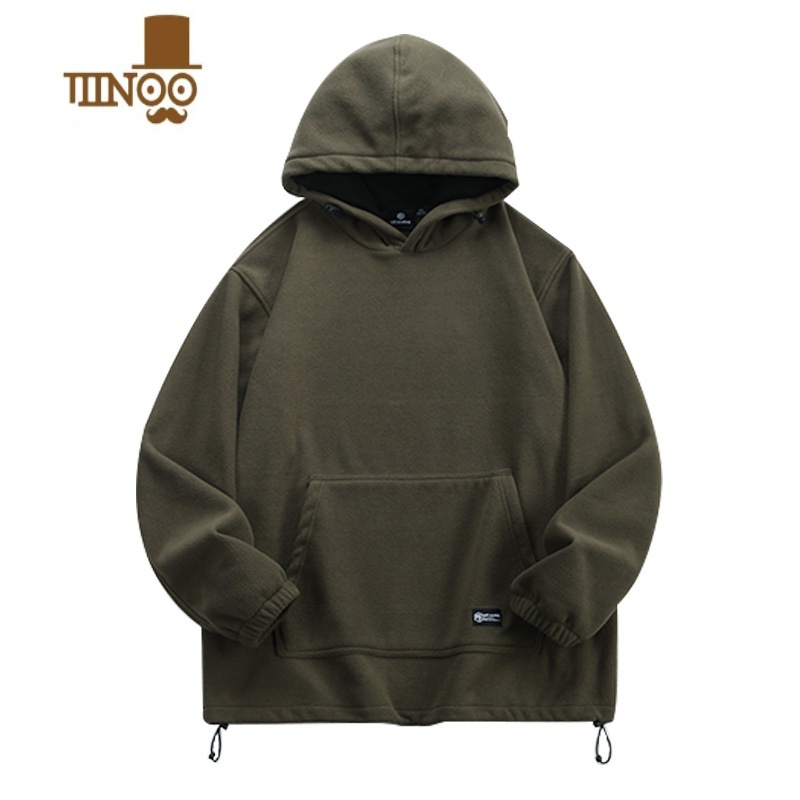 YANXU款摇粒绒圆领连帽卫衣男加绒加厚宽松大码套头复古长袖外套A高清大图