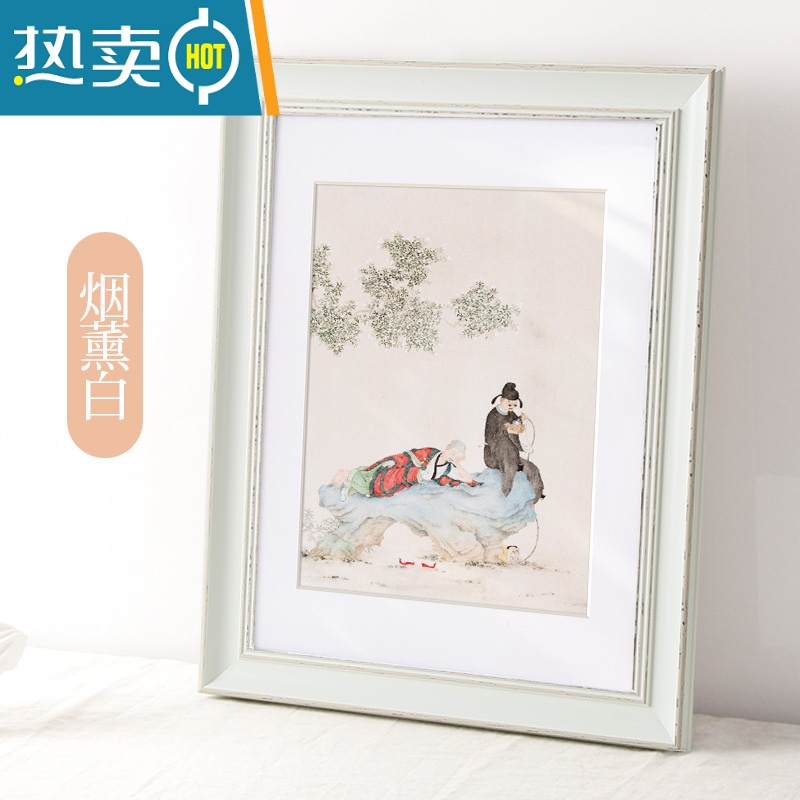 敬平欧式做旧大相框定制30 16 18 20 24寸50cm75厘米装裱画框挂墙美式 烟熏白 20寸挂墙[可放40.6*高清大图