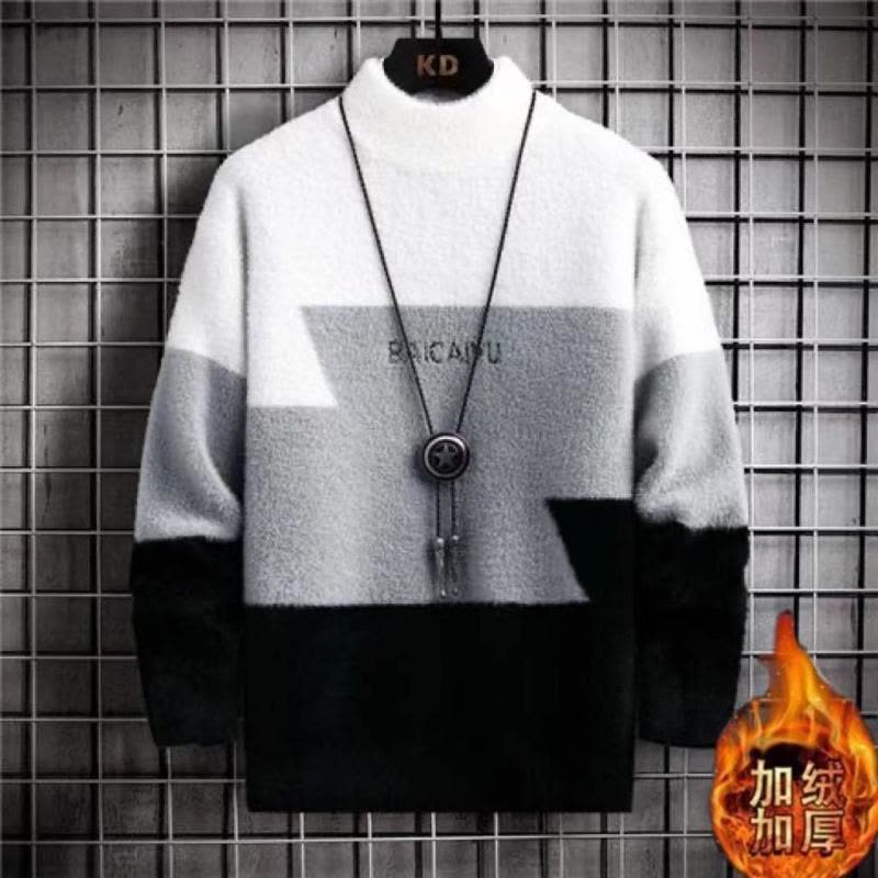 毛衣男秋冬季打底衫半高领中领帅气学生针织衫保暖青年上衣图片