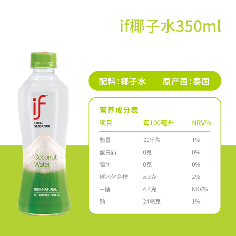 if 100%纯椰子水果汁饮料 350ml*12瓶整箱高清大图