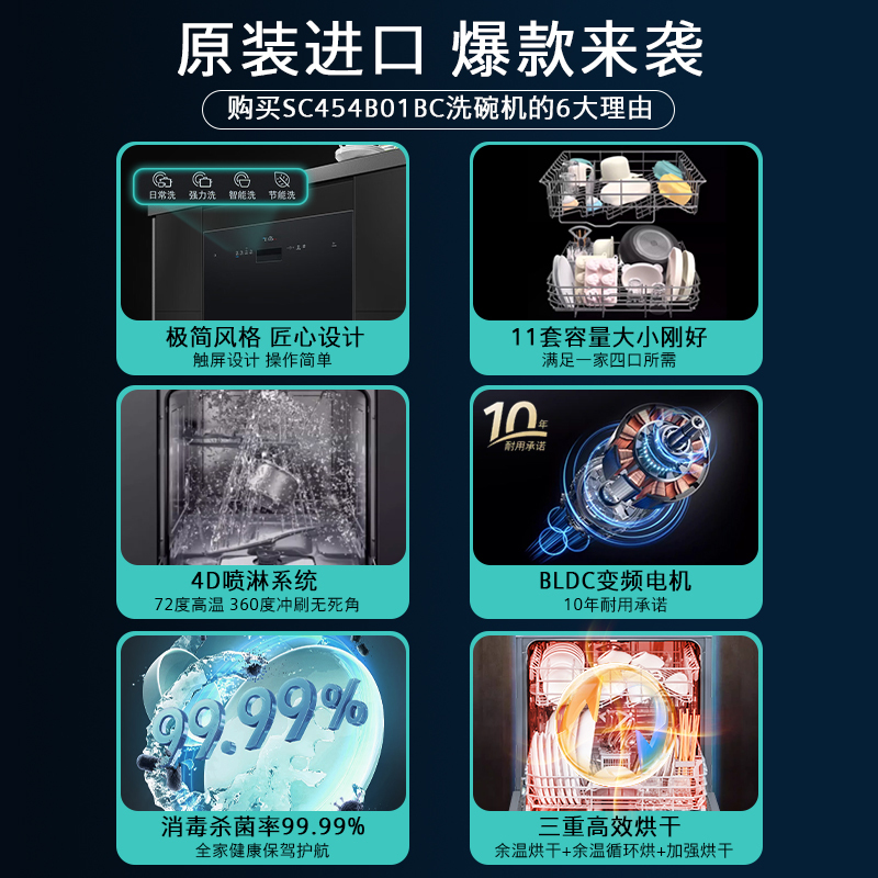 西门子(SIEMENS) 洗碗机嵌入式原装进口家用全自动洗碗机高温除菌烘干11套 SC454B01BC