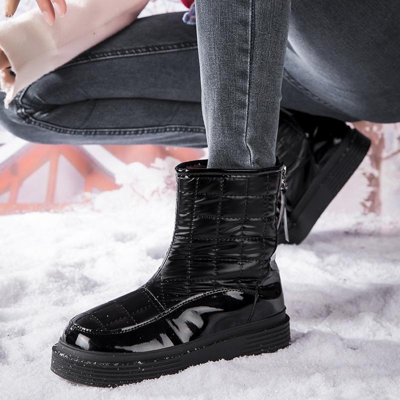 尘贺 冬季加绒棉靴新款甜美女靴休闲马丁靴防滑雪地靴防溅水保暖棉鞋女
