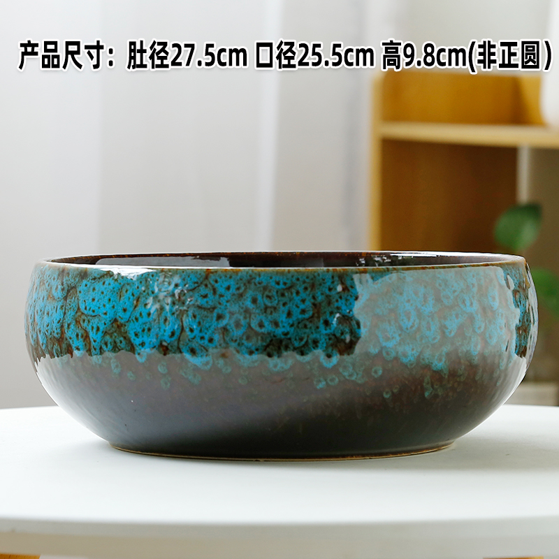水仙花盆陶瓷大号家用碗莲专用花盆铜钱草一叶莲水培器皿睡莲盆缸 孔雀蓝水培盆02