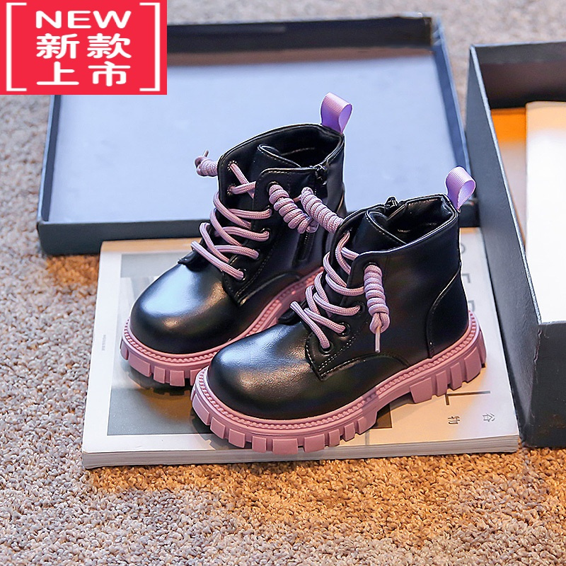 可莉允女童二棉马丁靴2022秋冬新款儿童靴韩版防滑加绒皮靴男童低筒短靴