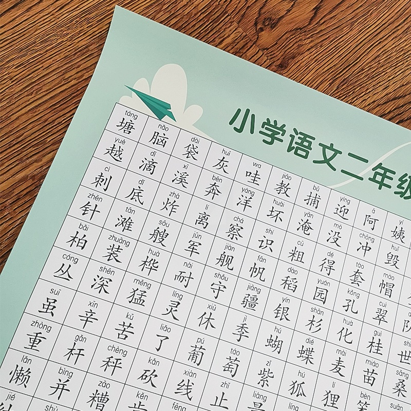 小学生二年级语文上册识字表墙贴挂图同步课文生字词带拼音识字表