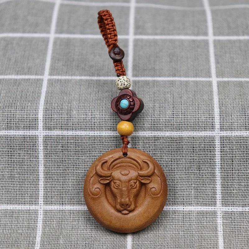 枣木生肖牛钥匙扣挂件牛年时来运转扭转乾坤吊坠牛挂饰时来运转款