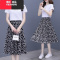 YIBUSHENG2024季新款A字雪纺碎花半身裙小个子复古洋气连衣裙两件套装女