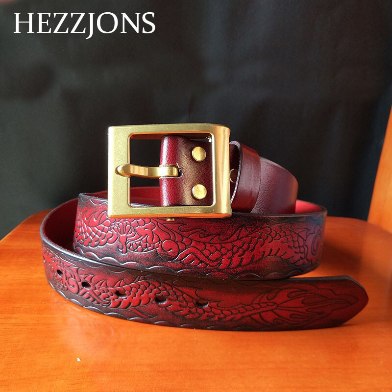 赫泽琼斯hezzjos私人订制皮带男纯牛皮真皮腰带复古老虎头裤腰带铜扣