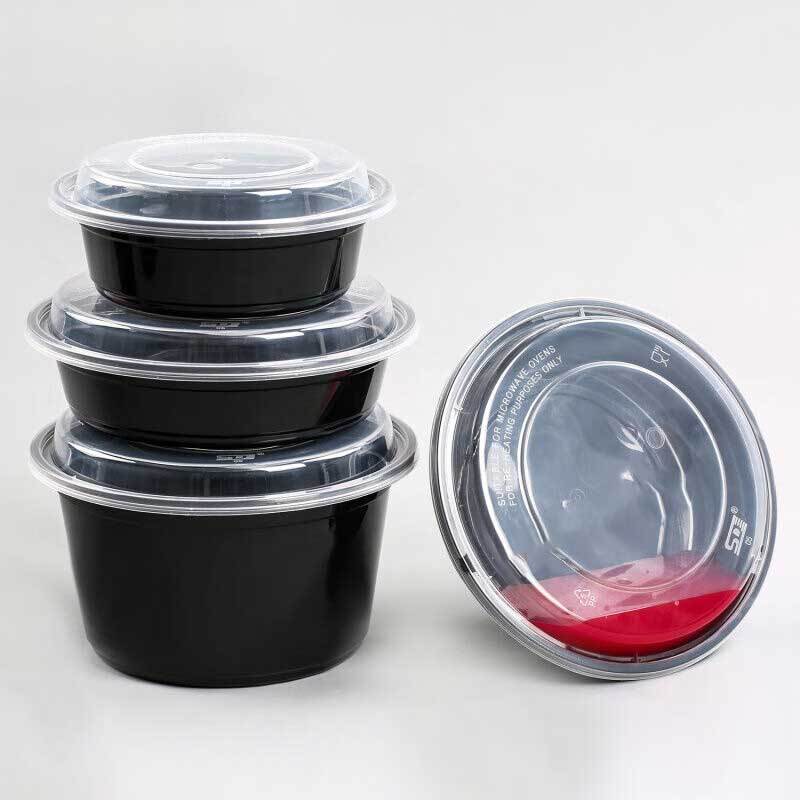 儵忽 一次性单格黑色圆形密封盖打包盒 RY-NR-48-1 1420ml 150套/ 1箱高清大图