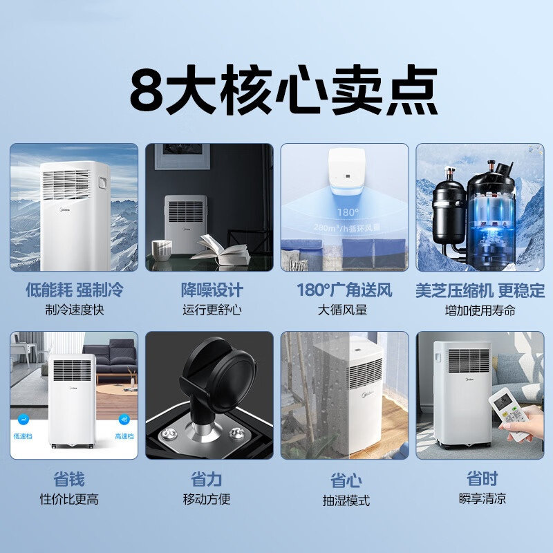 美的midea移动空调小1匹单冷家用厨房一体机免安装便捷立式空调ky15n