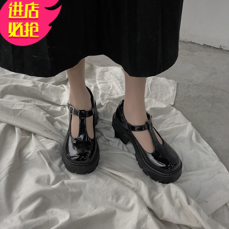 金三志小皮鞋女英伦韩版百搭2021年新款黑色高跟玛丽珍粗跟jk配裙子lo鞋休闲鞋