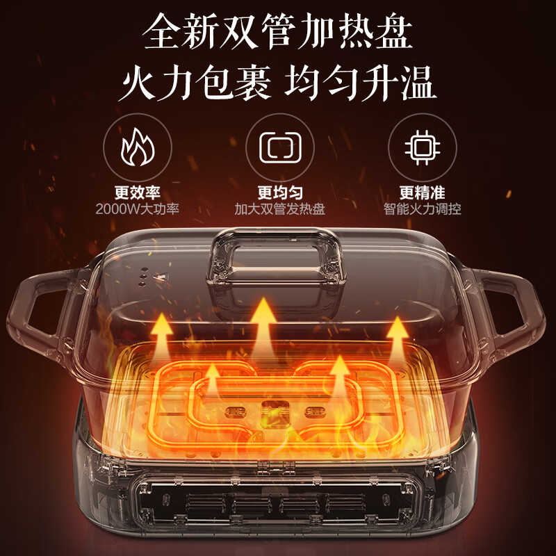 苏泊尔(SUPOR)多功能料理锅5L容量 2000W功率电火锅分体易清洗烤肉涮一体蒸煮炒煎大屏触控H3423FC862高清大图