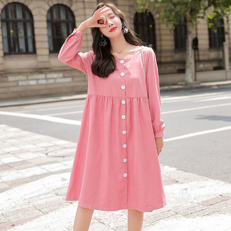 迪鲁奥(DILUAO)孕妇装秋装长袖孕妇连衣裙孕妇装韩版中长款宽松纯色孕妇裙图片