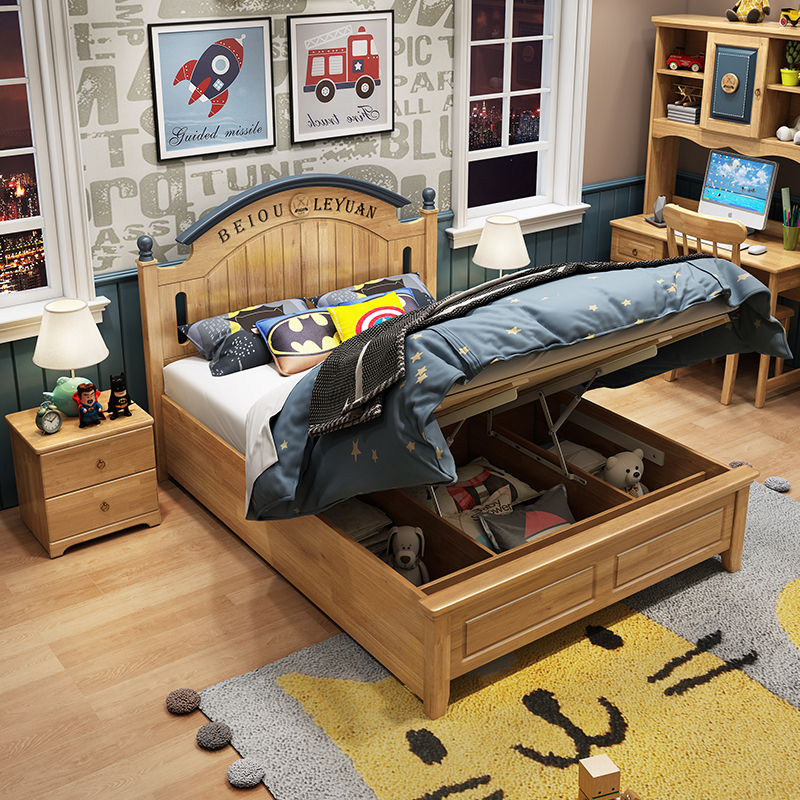 全实木儿童床男孩单人床15米现代简约卧室家具美式12米青少年床