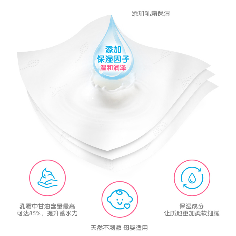 心相印抽纸4层60抽保湿婴儿宝宝可用纸巾家用乳霜纸家庭装鼻炎敏感面巾纸5包