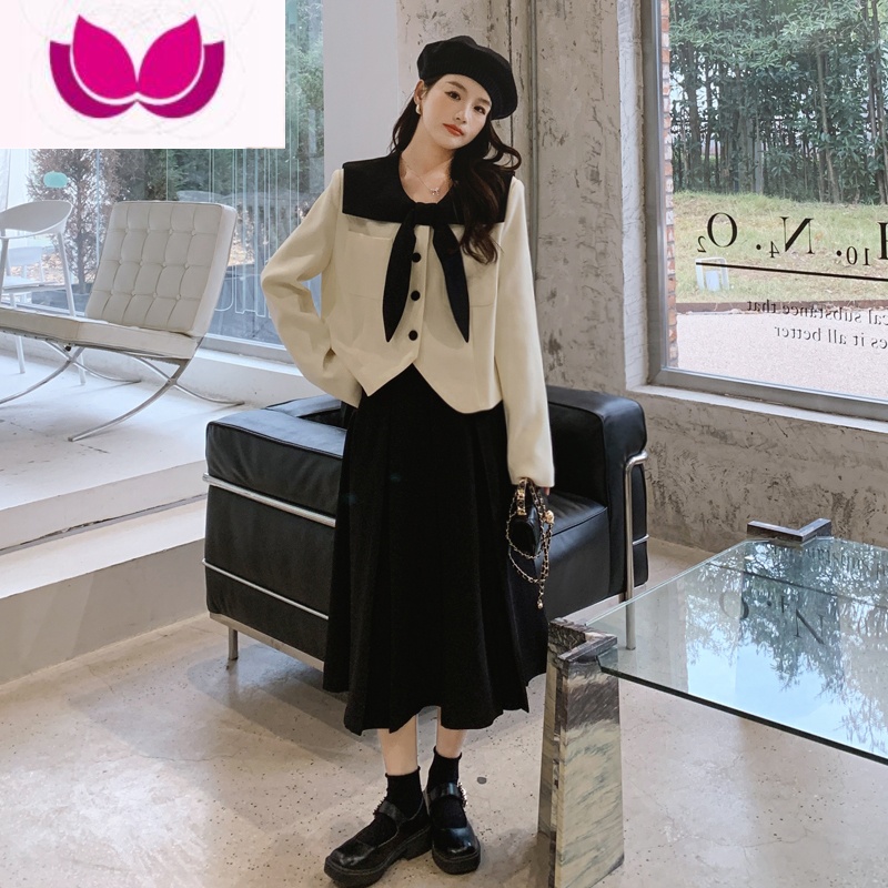 七斓法式小香风套装裙女2023新款一整套茶系名媛复古小洋装套 米白色 XL