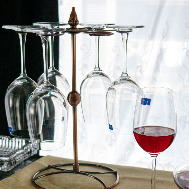 Ocean进口无铅玻璃冷切口红酒杯425ML4只配1500ML醒酒器配酒杯架套装高清大图