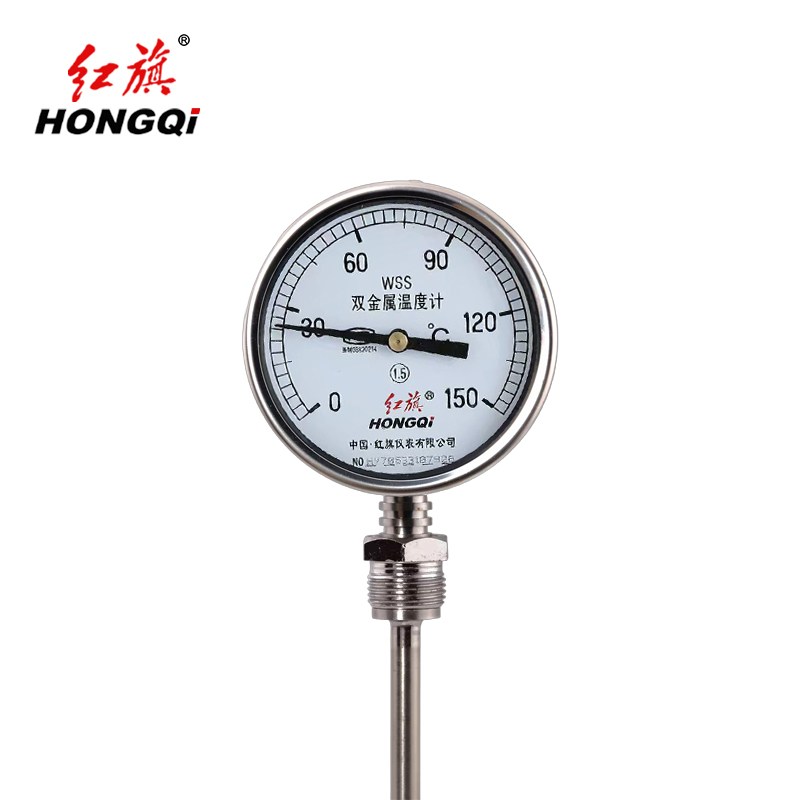 红旗 双金属温度表 WSS411 0-150度 杆长50MM 块高清大图