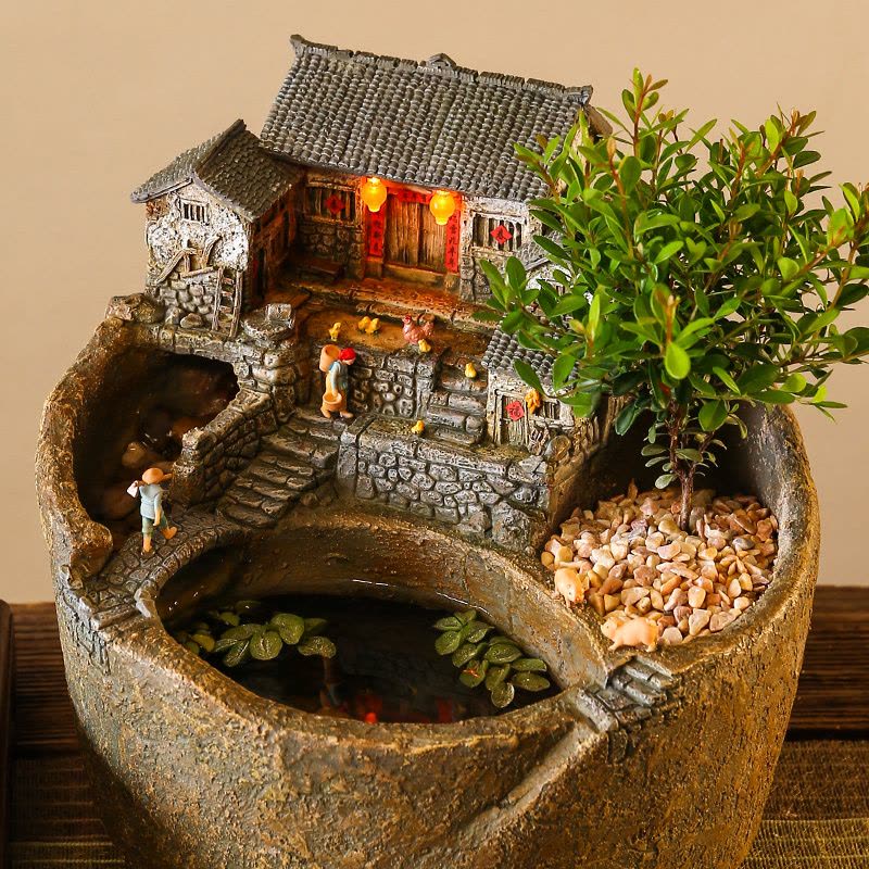创意流水摆件循环水玄关永动客厅造景鱼缸禅意造景桌面装饰品复古图片