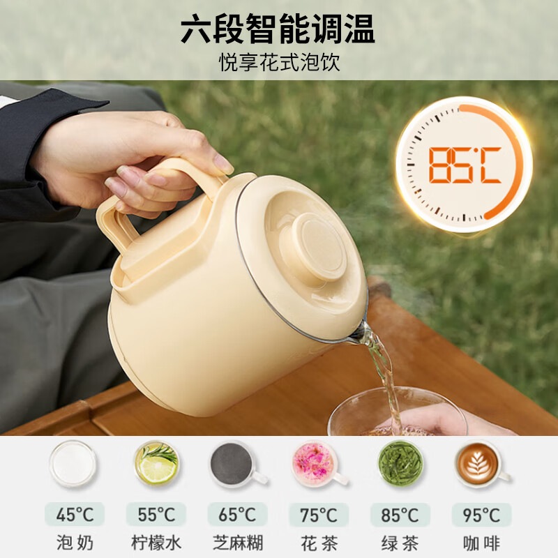 九阳 便携式折叠烧水壶 316L不锈钢内胆6段智能控温一壶多用0胶水可折叠开水壶K06ED-WZ801高清大图