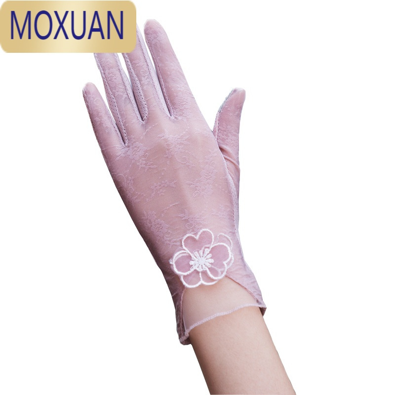 MOXUAN冰丝春夏超薄款夏天开车骑行摩托车女士蕾丝防滑防晒手套
