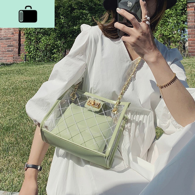 夏季包包女2020新款斜挎韩版女学生透明包链条百搭果冻包ins挎包NEWLAKE高清大图