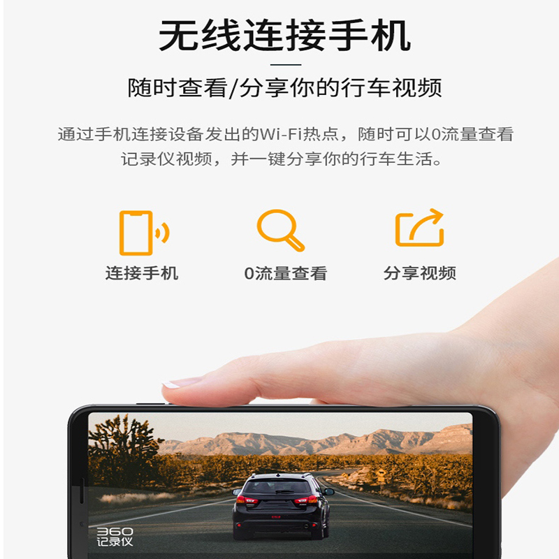 360行车记录仪G580s官方标配+64G卡+降压线套装 1080P高清 WIFI手机连接内置电子狗迷你隐藏停车监控