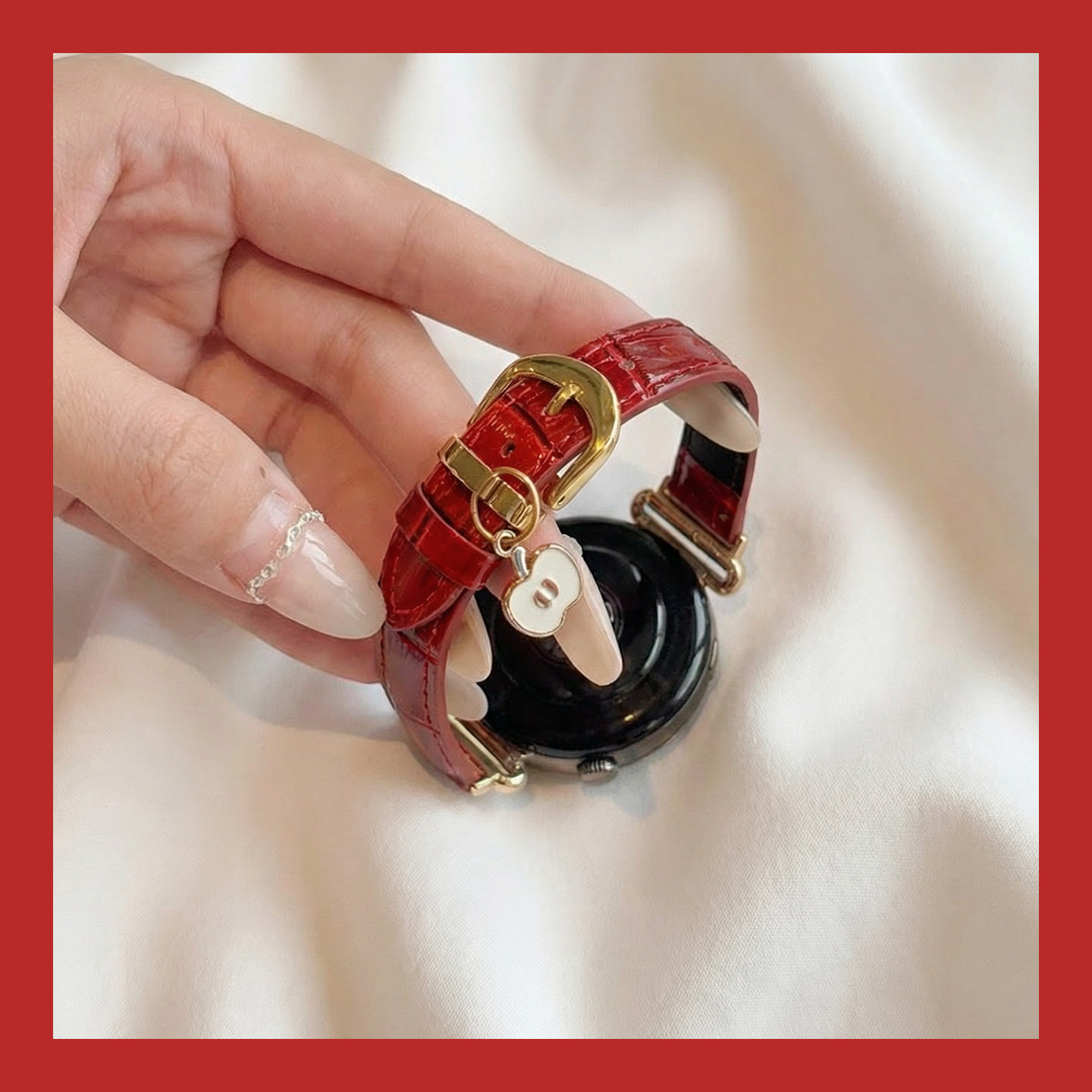 适用于小米watch5手表表带女S4 41mm酒红车厘子显白亮面竹节纹3139B高清大图