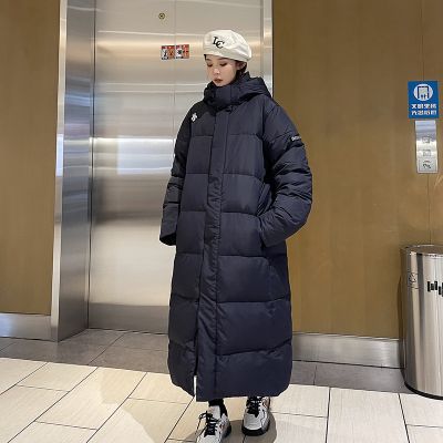 JPDUN男士羽绒服秋冬情侣同款长款过膝羽绒服男中戏女宽松休闲保暖外套女 215蓝色女 2XL