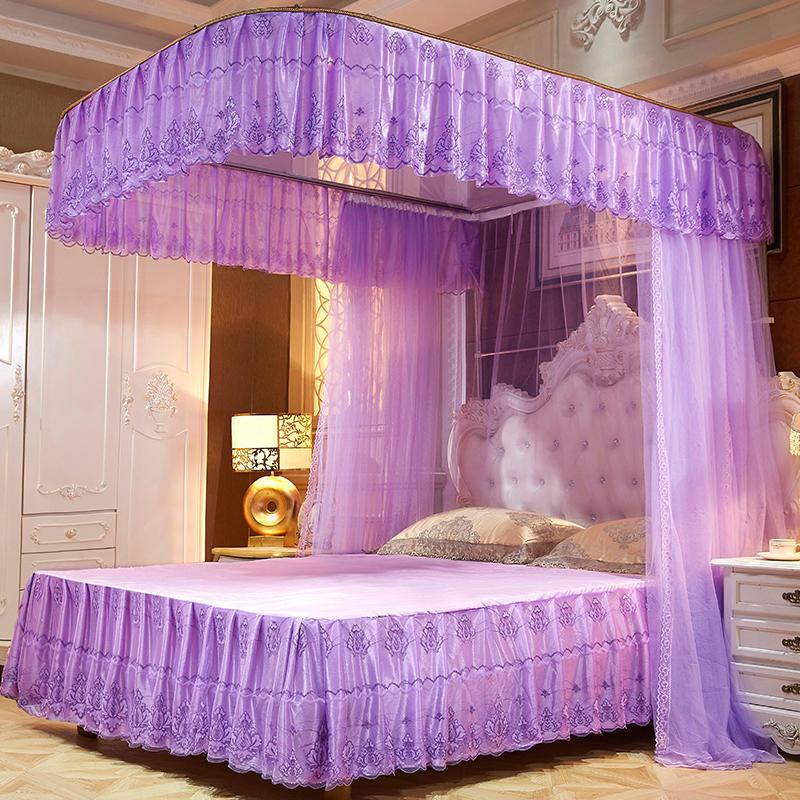 u型导轨蚊帐豪华拉幕15米18米双人家用三开门加密加厚公主风