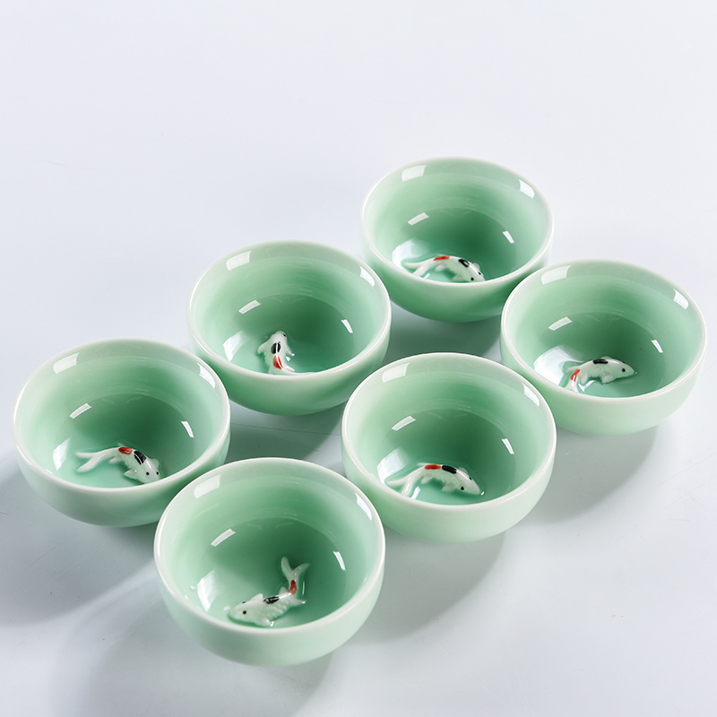 简约白瓷镂空茶杯品茗杯功夫茶杯套装家用黑陶茶具陶瓷主人杯 三维工匠 白定窑罗汉茶杯一组6个高清大图