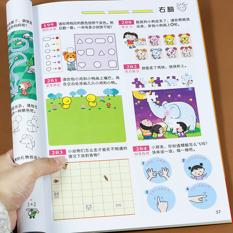 [正版]4-5岁全脑思维逻辑专注力训练 儿童左右脑智力潜能开发 四五岁宝宝书籍启蒙早教书绘本中班大班 幼儿园数学识字高清大图