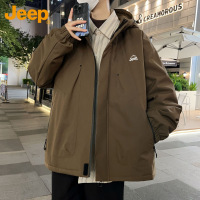 Jeep吉普连帽棉衣男士冬季加厚保暖冲锋上衣防风工装棉服外套男装 L推荐116-130斤 卡其