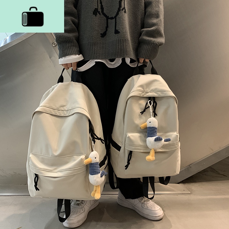书包女韩版高中原宿ulzzang大学生大容量时尚潮流ins男双肩包背包NEW LAKE 白色（小号）带鸭子挂件