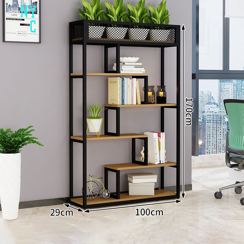 锦北铁艺置物架绿植花架隔断收纳架书架办公室餐厅装饰架 五层长100cm高清大图