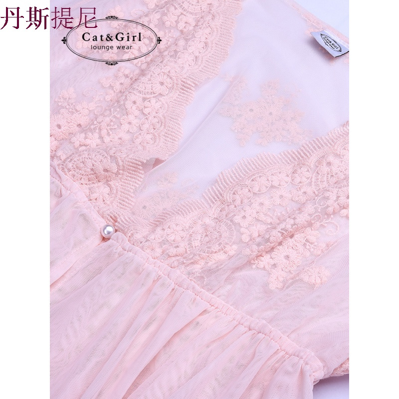 睡衣女春秋睡袍两件套性感带睡裙夏长袖网纱薄款宫廷公主风浴袍