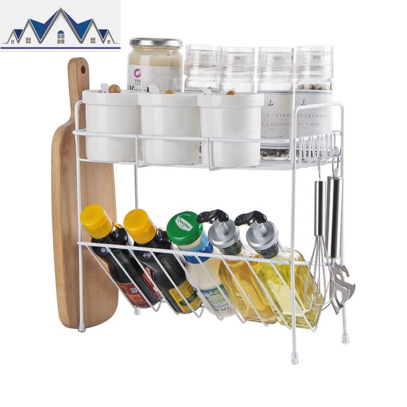 厨房双层铁艺桌面调料架多功能家用调味用品菜板收纳架浴室置物架_1_303高清大图
