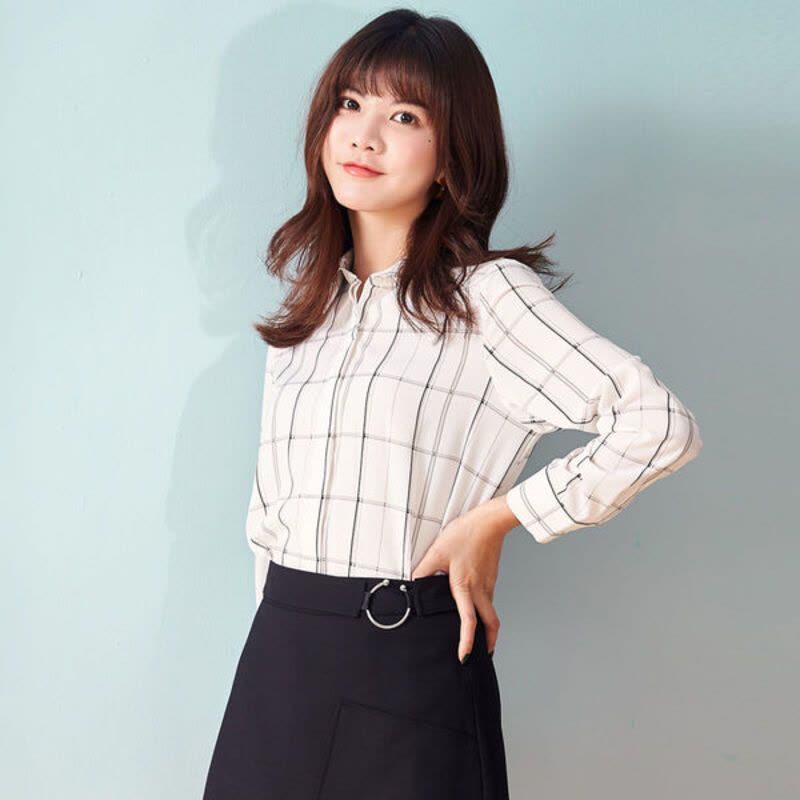 拉夏贝尔白色格子衬衫女韩版秋季新款宽松时尚上衣长袖百搭雪图片