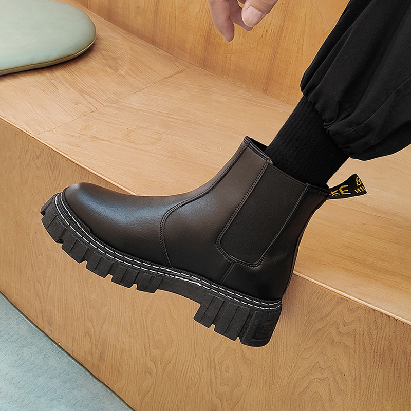 枫述切尔西男靴冬季马丁靴男士烟筒靴子高帮厚底男鞋韩版潮流增高皮靴