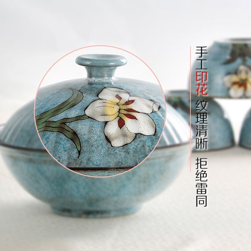 [玉泉]YUQUAN 韩式 餐具套装碗碟 中式陶瓷碗盘筷子 釉下彩家用20头蓝 高淳陶瓷国产套装