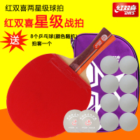 红双喜DHS乒乓球拍 横拍双面反胶弧圈结合快攻2星单拍R2002(附拍套) 红色2002