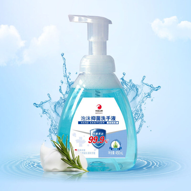 洁柔 家庭温和泡沫抑菌99.9%洗手液手感绵密450ml瓶 1瓶CY450-01高清大图