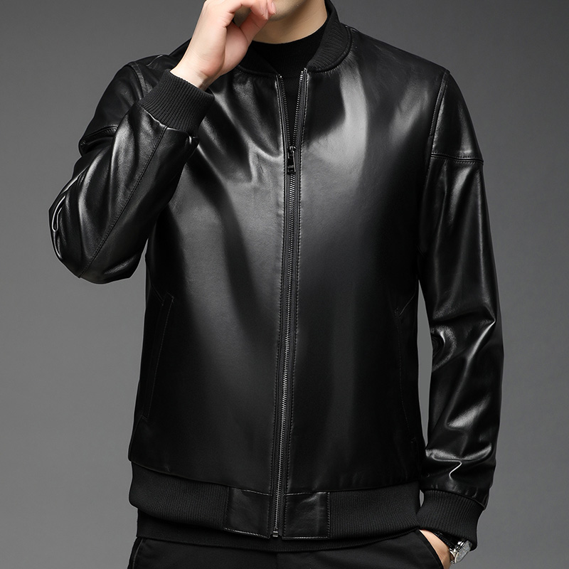 免费试穿 海宁头层真皮皮衣男纯皮男士外套羊皮2025秋冬新款中长款翻领皮夹克风衣海宁真皮绵羊皮高清大图
