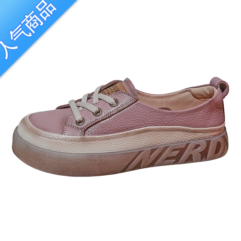 SUNTEK头层小白鞋女2023春夏新款复古休闲平底鞋百搭一脚蹬软底板鞋高清大图