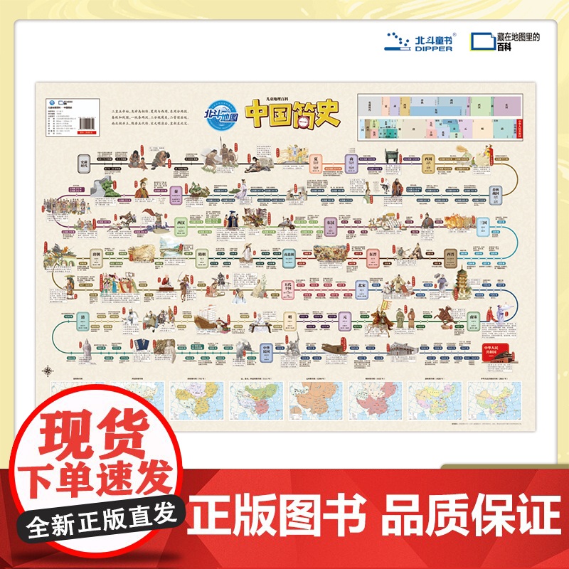 [北斗正版]中国简史和世界简史地图唐诗宋词地图新版 儿童房高清防水大尺寸挂画百科地图 学生家用地理历史语文启蒙地图抖音同高清大图