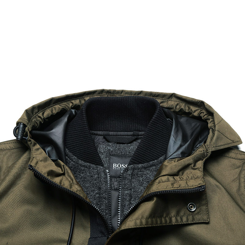 雨果博斯hugoboss男士棉羊毛涤纶中长款连帽大衣外套50455914