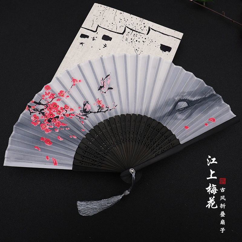 扇子折扇中国风女式古风苏夏日随身古典古装汉服折叠小竹扇扇套